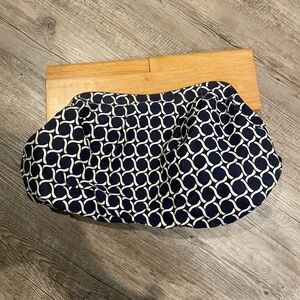 Navy and White Patterned Women's Clutch with Wooden Handles